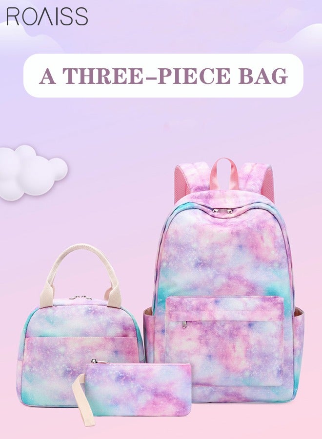 roaiss 3 PCS Stylish Girls School Backpack with Galaxy Print Fits 15 Inch Laptop Insulated Lunch Bag for Teens Boys and Kids Multicolor(School Bag + Lunch Box Bag + Pen Bag) Functional Backpack with Large Capacity Storage Scientific Storage - Image 1