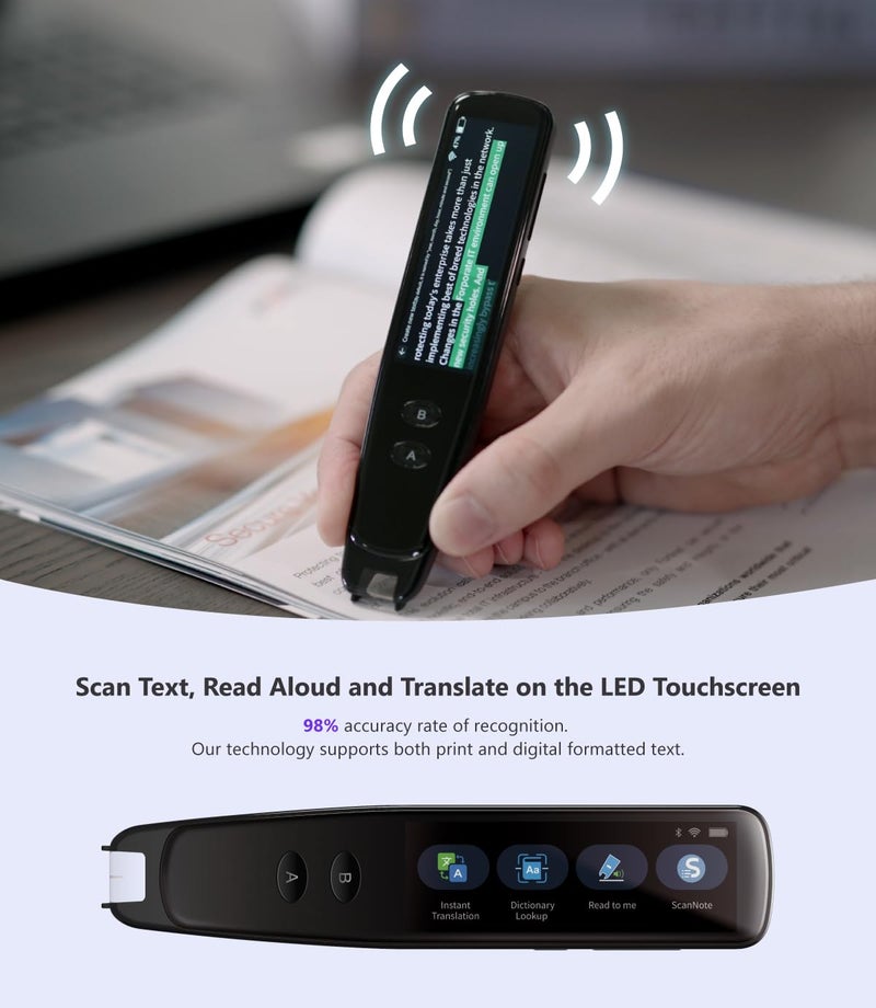 PenPower WorldPenScan Go - Translation Pen with Scanning, Reading, Audio Recording, Live Interpretation, and AI Reading Buddy for Kids - Image 2