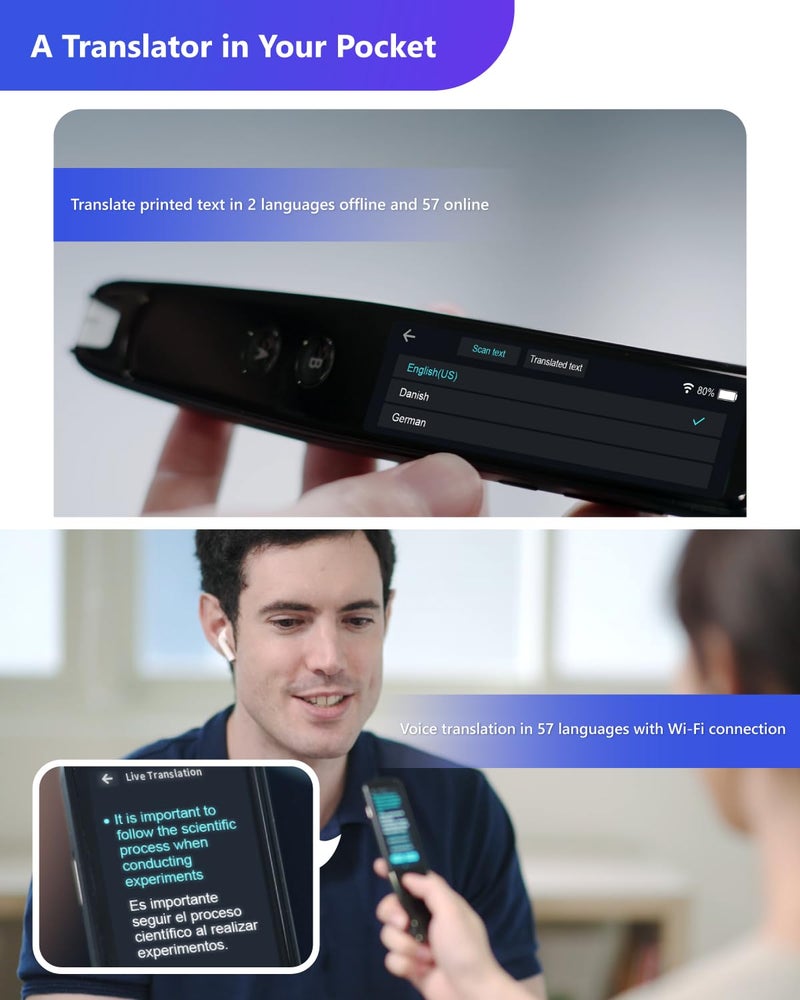 PenPower WorldPenScan Go - Translation Pen with Scanning, Reading, Audio Recording, Live Interpretation, and AI Reading Buddy for Kids - Image 4