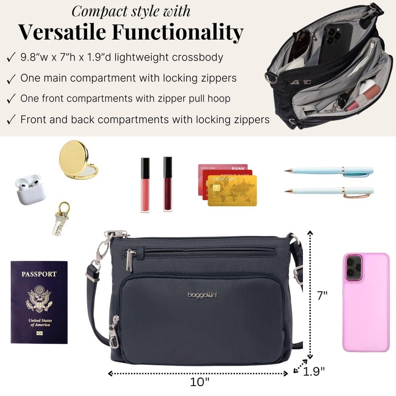 Baggallini Securtex Anti-Theft Keepsake Crossbody - 9.8â€x7â€x1.9" Travel Safe Bag w/Locking Zippers, Slash-Resistant, RFID - Image 4