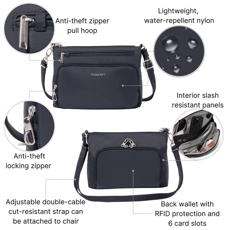 Baggallini Securtex Anti-Theft Keepsake Crossbody - 9.8â€x7â€x1.9" Travel Safe Bag w/Locking Zippers, Slash-Resistant, RFID - Image 3