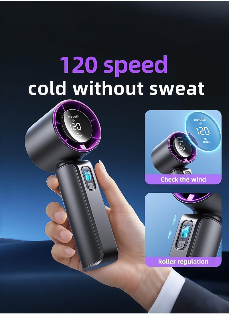 Generic - Portable Handheld Fan , Turbo Power High Speed Air [20H Max Cooling Time], LED Display,120 Gear Wind, 3600mAh Rechargeable, Mini Pocket Design, Personal Fan for Travel Concerts Cruise Makeup-Gray - Image 1