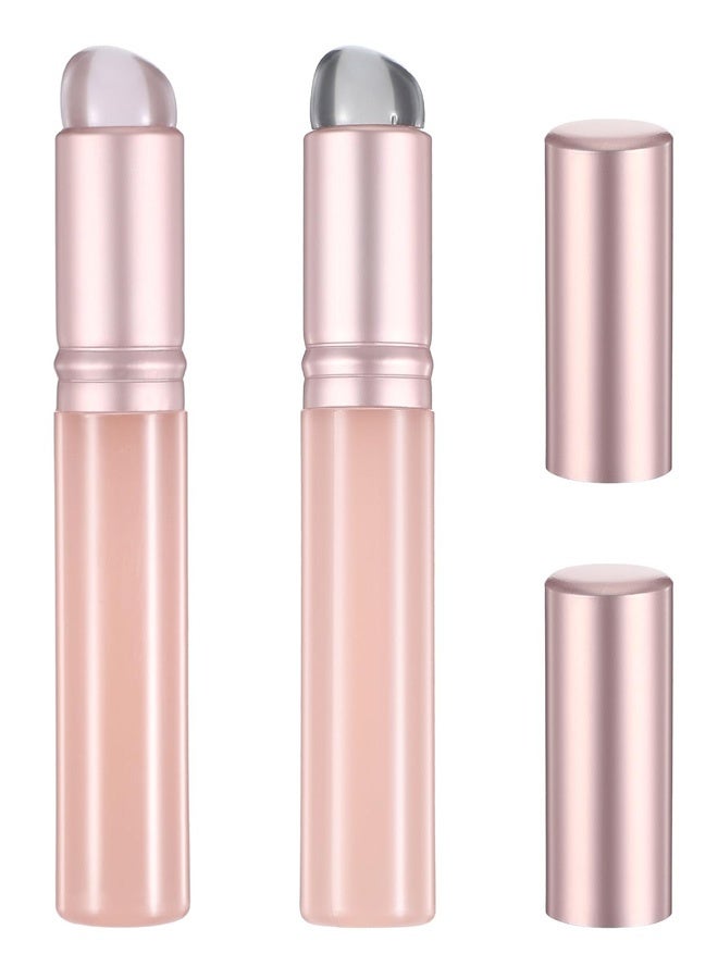 2 Pcs Silicone Lip Brush, Round Head Lip Balm Applicator With Cover, Portable Mini Lip Brush Reusable Silicone Makeup Applicator For Lipstick Lip Balm Gloss Concealer Pink And Transparent Black - Image 1