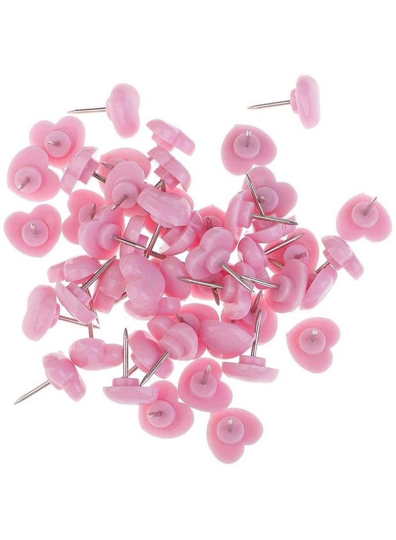100 Pcs  Pink Heart Push Pins - Decorative Thumb Tacks for Cork Boards, Wall Hangings  Flat Metal Maps - Perfect Office  School Supplies for Creative Organization - Image 2