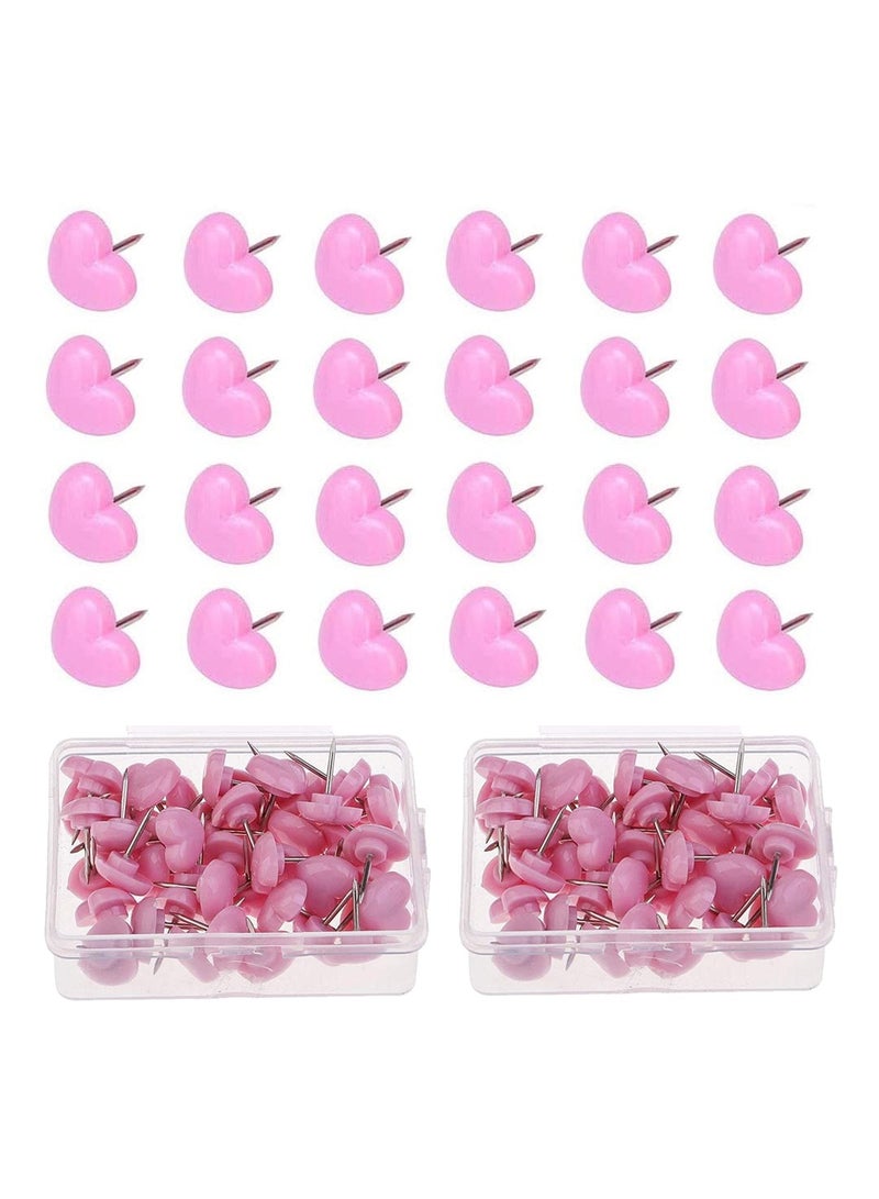 100 Pcs  Pink Heart Push Pins - Decorative Thumb Tacks for Cork Boards, Wall Hangings  Flat Metal Maps - Perfect Office  School Supplies for Creative Organization - Image 1