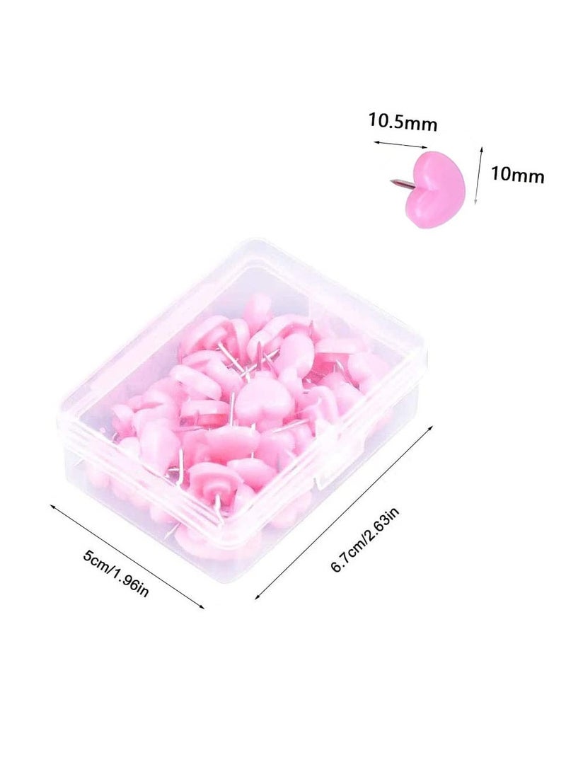 100 Pcs  Pink Heart Push Pins - Decorative Thumb Tacks for Cork Boards, Wall Hangings  Flat Metal Maps - Perfect Office  School Supplies for Creative Organization - Image 3