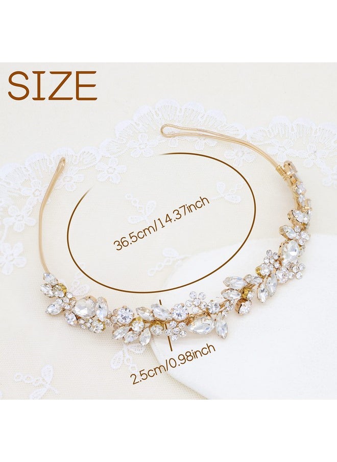 Oriamour - Crystal Wedding Headbands Handmade Bridal Headpieces For Bride Flower Girl Wedding Hair Accessories For Bridesmaids Prom Party (Gold) - Image 1