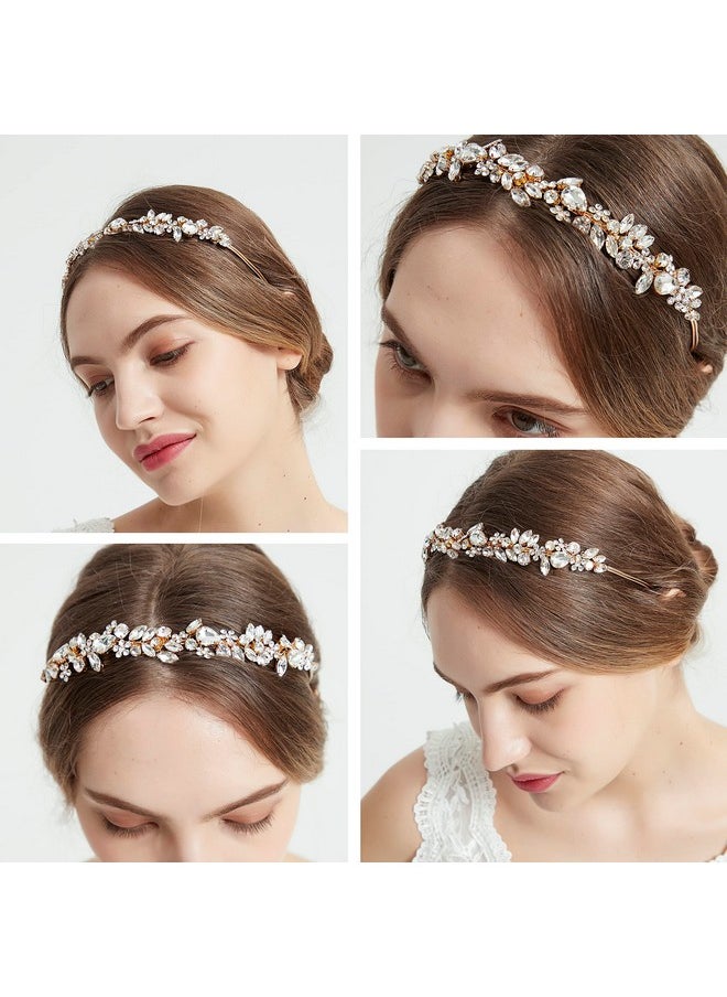 Oriamour - Crystal Wedding Headbands Handmade Bridal Headpieces For Bride Flower Girl Wedding Hair Accessories For Bridesmaids Prom Party (Gold) - Image 1