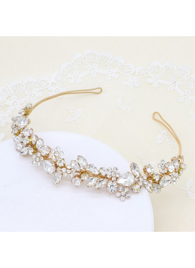 Oriamour - Crystal Wedding Headbands Handmade Bridal Headpieces For Bride Flower Girl Wedding Hair Accessories For Bridesmaids Prom Party (Gold) - Image 1