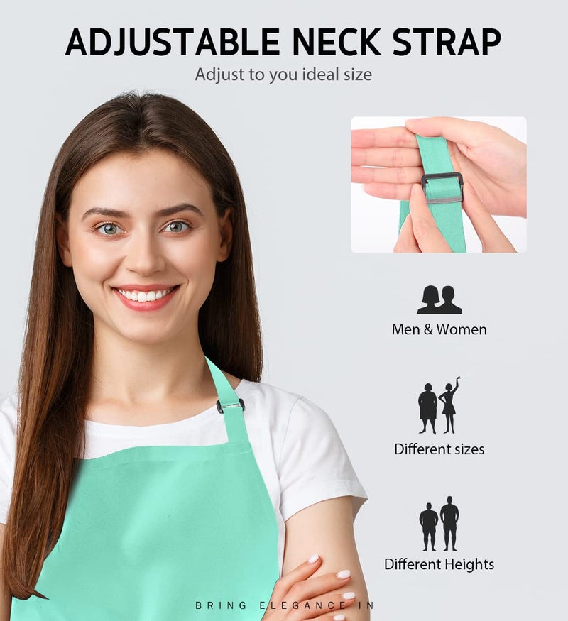 Syntus 2 Pack Adjustable Bib Apron Waterdrop Resistant with 2 Pockets Cooking Kitchen Aprons for BBQ Drawing, Women Men Chef, Light Green - Image 5