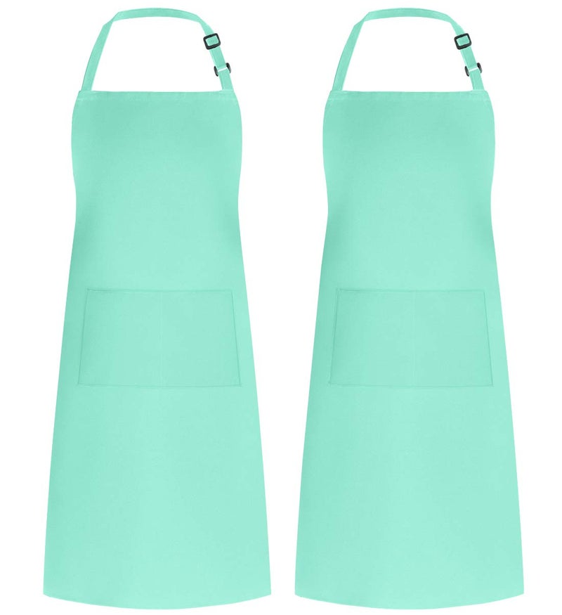 Syntus 2 Pack Adjustable Bib Apron Waterdrop Resistant with 2 Pockets Cooking Kitchen Aprons for BBQ Drawing, Women Men Chef, Light Green - Image 1