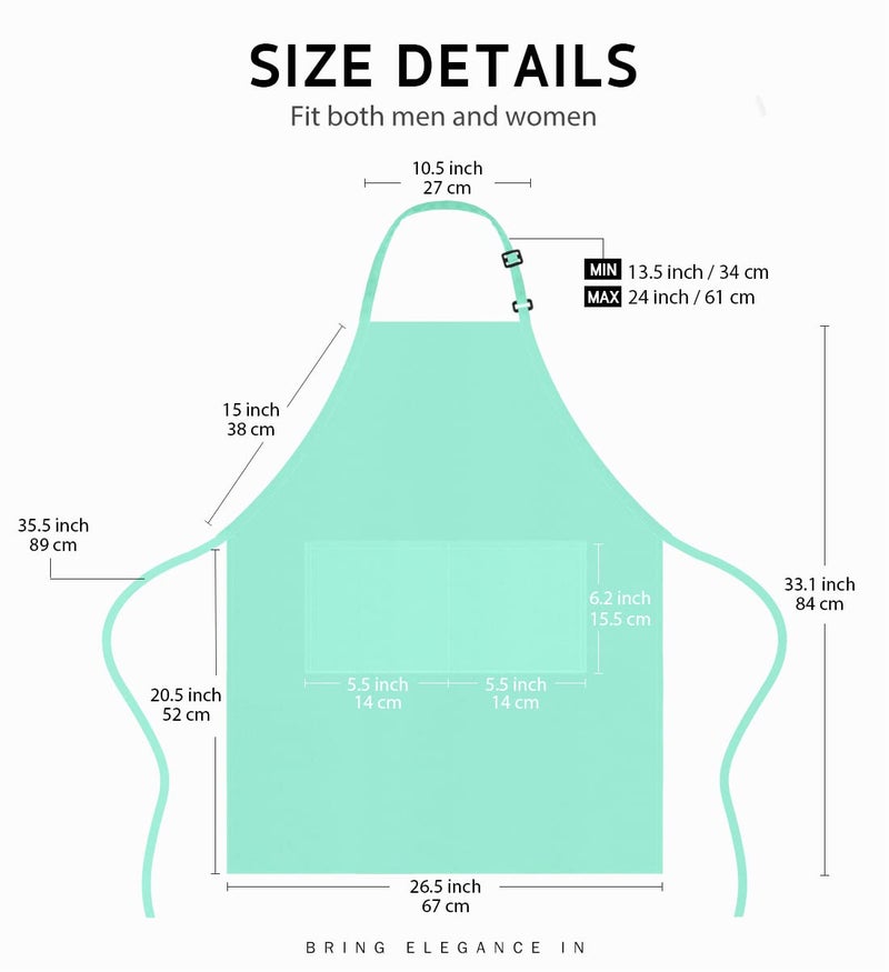 Syntus 2 Pack Adjustable Bib Apron Waterdrop Resistant with 2 Pockets Cooking Kitchen Aprons for BBQ Drawing, Women Men Chef, Light Green - Image 2