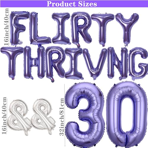DUFACAI 52 Pieces 30 Flirty Thriving Birthday Party Decorations 30th Birthday Banner Purple Number Balloons Heart Star Balloons Latex Balloons for Her 30 Years Old Party Rose Red - Image 5