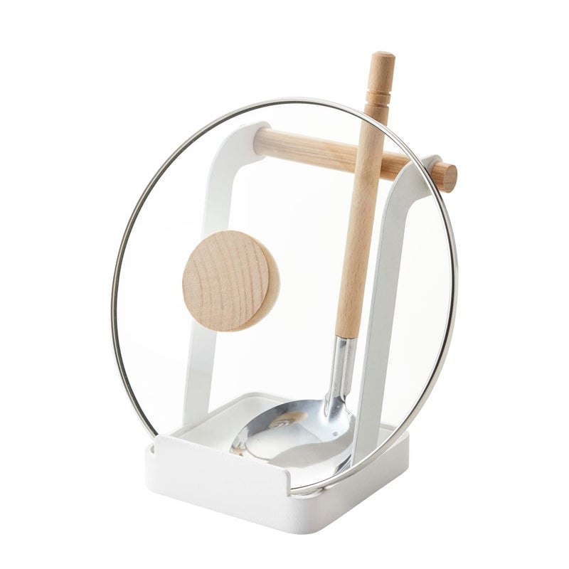 Yamazaki Home Tosca Ladle & Lid Rest - Kitchen Utensil Organizer Stand For Cooking - Steel + Wood - Image 1