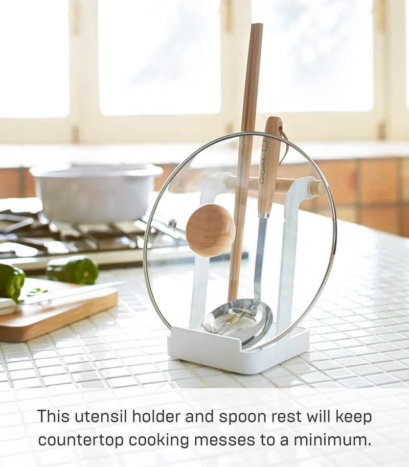 Yamazaki Home Tosca Ladle & Lid Rest - Kitchen Utensil Organizer Stand For Cooking - Steel + Wood - Image 4