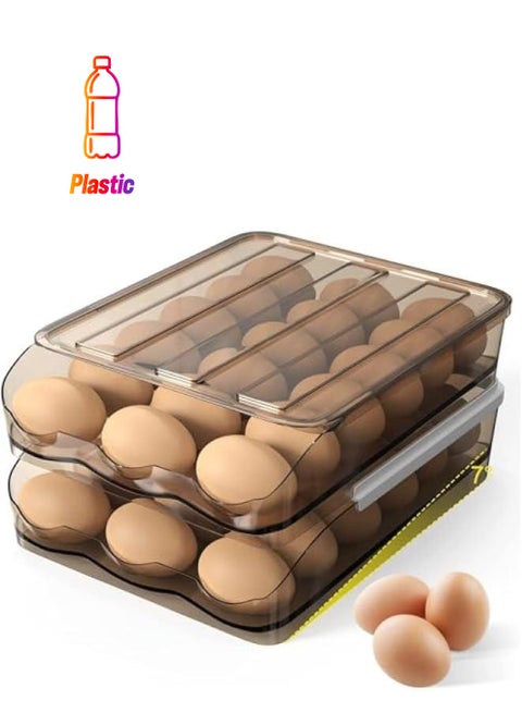 Large Capacity Egg Holder for Refrigerator, Egg Fresh Storage Box for Fridge, Egg Storage Container Organizer Bin, Clear Plastic Storage Container (2 Layer) (grey)