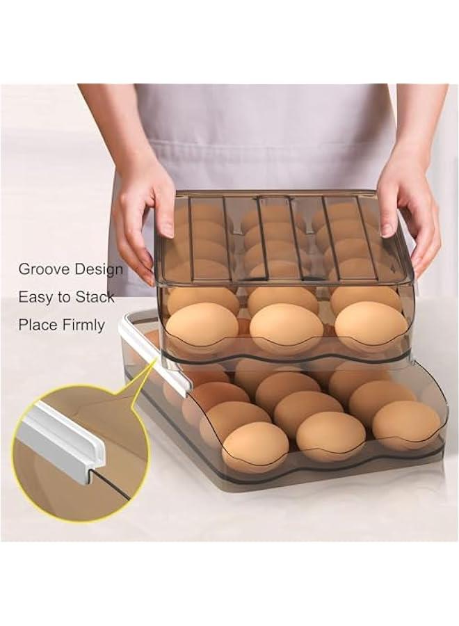 Large Capacity Egg Holder for Refrigerator, Egg Fresh Storage Box for Fridge, Egg Storage Container Organizer Bin, Clear Plastic Storage Container (2 Layer) (grey)