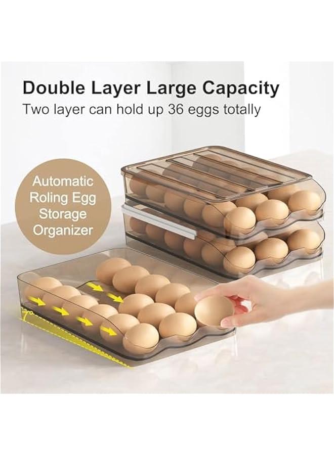 Large Capacity Egg Holder for Refrigerator, Egg Fresh Storage Box for Fridge, Egg Storage Container Organizer Bin, Clear Plastic Storage Container (2 Layer) (grey)