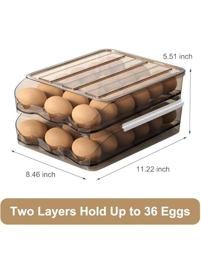Large Capacity Egg Holder for Refrigerator, Egg Fresh Storage Box for Fridge, Egg Storage Container Organizer Bin, Clear Plastic Storage Container (2 Layer) (grey)