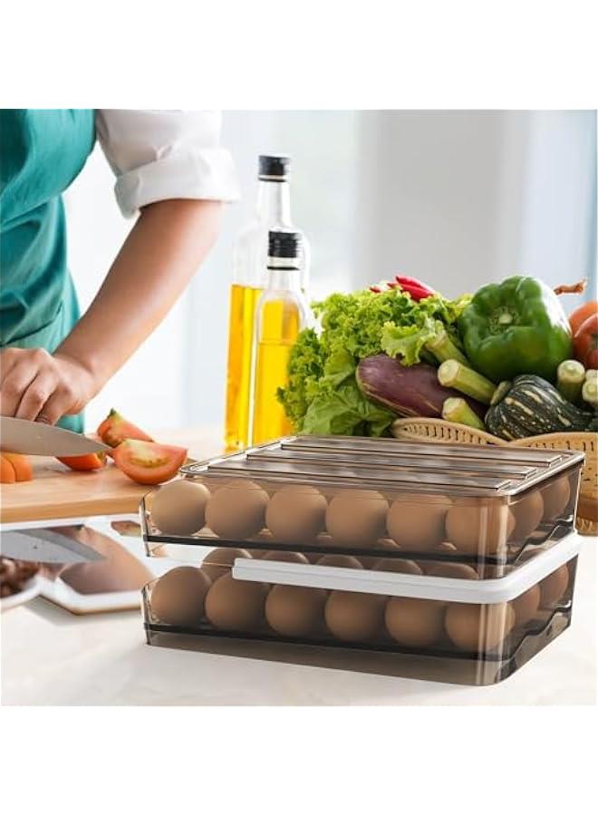 Large Capacity Egg Holder for Refrigerator, Egg Fresh Storage Box for Fridge, Egg Storage Container Organizer Bin, Clear Plastic Storage Container (2 Layer) (grey)