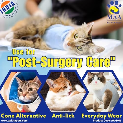 A+a Pets' MAA Cat Everyday Clothing | E-Cone Alternative, Post Surgery Recovery, Abdominal Wounds, Skin Issues | Breathable Cotton (Red, M) - Image 2