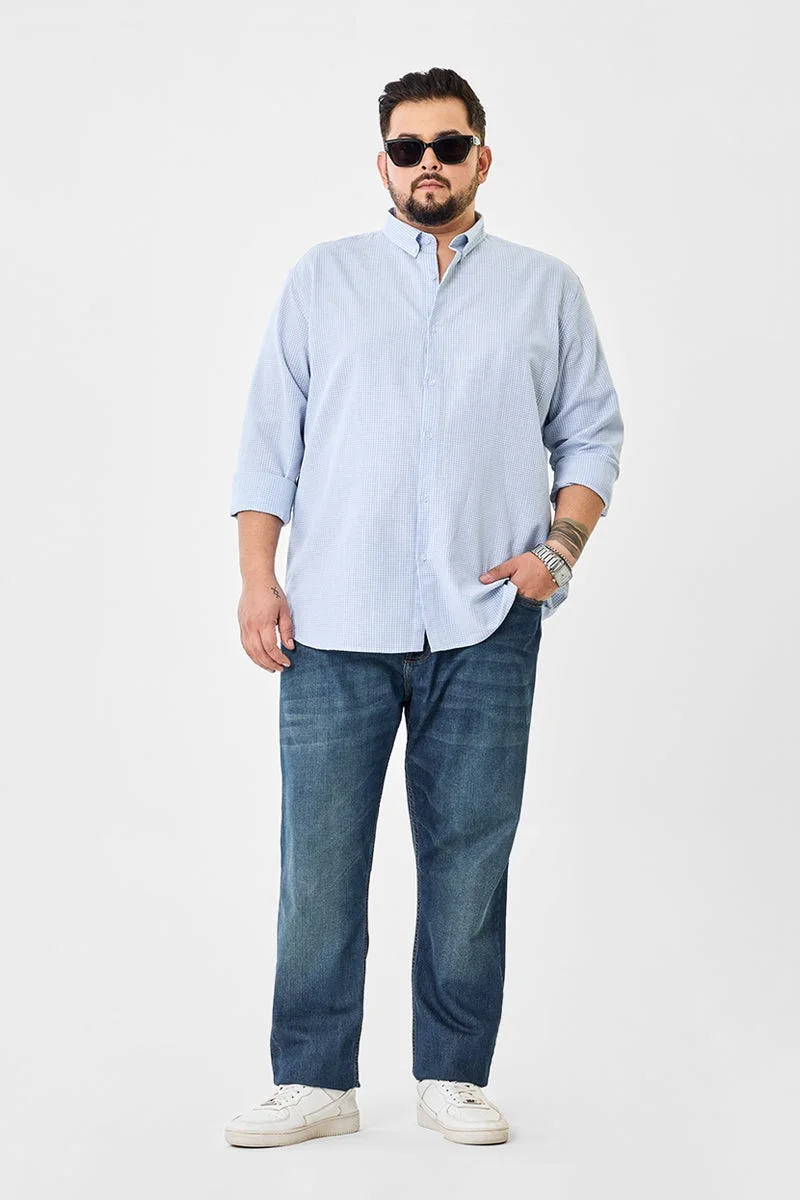 سنيتش قميص مقاس كبير من مزيج الكتان بنقوش مربعات دقيقة