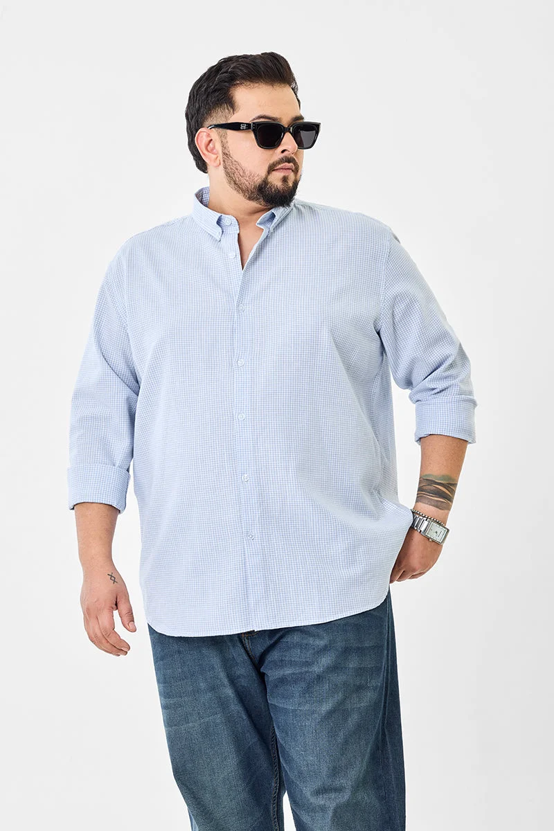 SNITCH Linen Blend Mirco Checks Plus Size Shirt