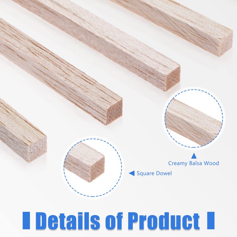 Yulejo Balsa Wood Sticks 1/8 x 1/8 x 12 Inch Hardwood Square Dowels Unfinished Wooden Strips for DIY Molding Crafts Projects Making (150 Pieces) - Image 3