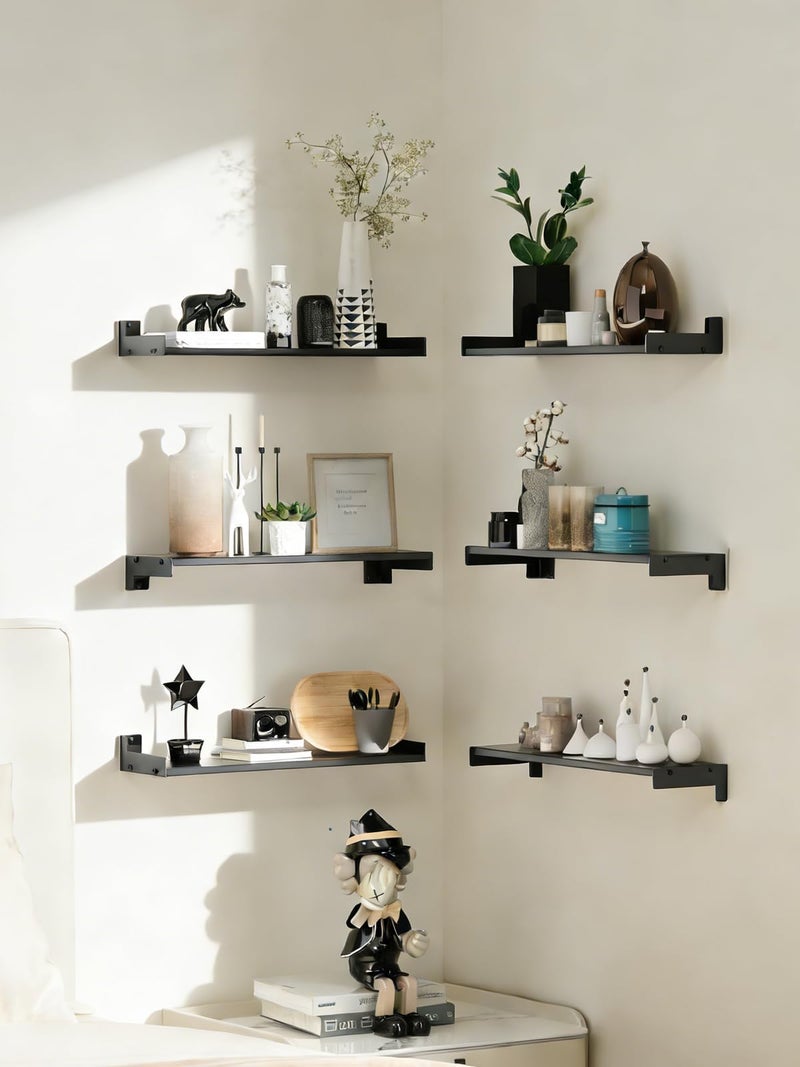 FNBAR Floating Shelves for Wall, Shelves for Decor Storage Set of 6, Wall Mounted Wood Shelf for Bedroom, Living Room, Bathroom, Kitchen,Long Picture Ledge Shelves.(Black) - Image 2