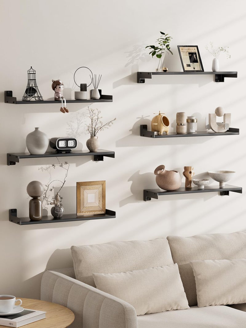 FNBAR Floating Shelves for Wall, Shelves for Decor Storage Set of 6, Wall Mounted Wood Shelf for Bedroom, Living Room, Bathroom, Kitchen,Long Picture Ledge Shelves.(Black) - Image 3