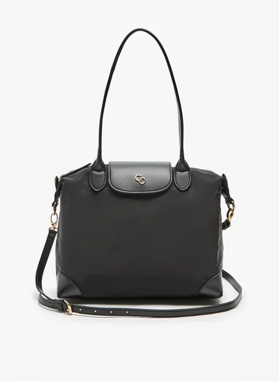 Celeste Solid Tote Bag with Flap Closure and Detachable Strap