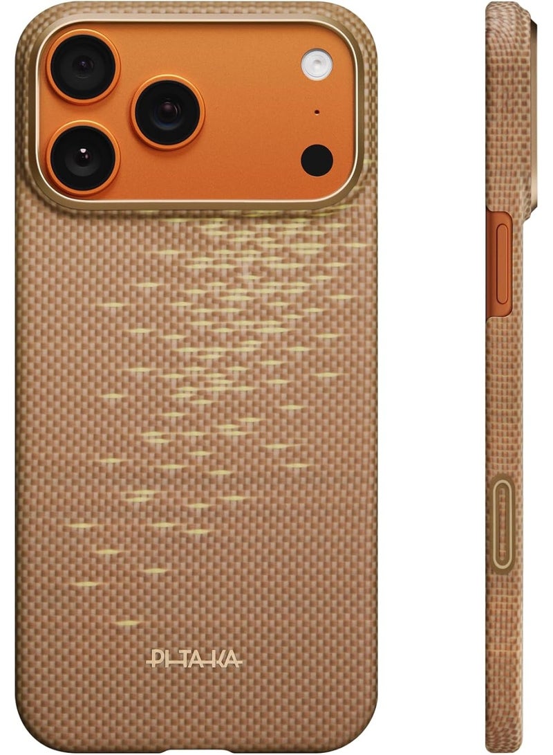 PITAKA حافظة بيتاكا لجهاز آيفون 17 برو ماكس 6.9" مع زر التحكم في الكاميرا، متوافقة مع ماغسيف، حافظة فائقة النحافة مع شعور بدون حافظة، ألياف أراميد 1500D منسوجة - لمسة ذهبية - Image 1