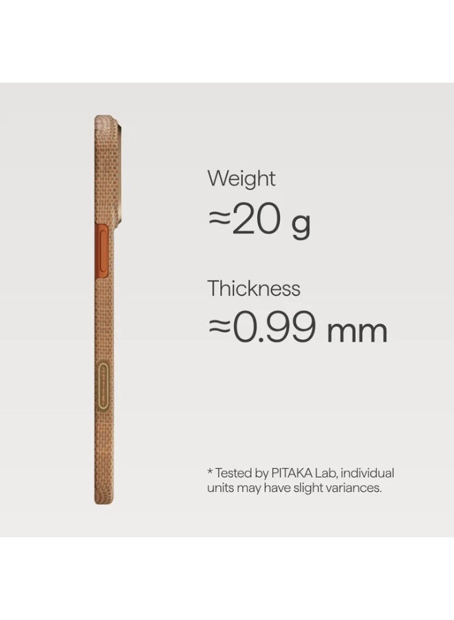 PITAKA حافظة بيتاكا لجهاز آيفون 17 برو ماكس 6.9" مع زر التحكم في الكاميرا، متوافقة مع ماغسيف، حافظة فائقة النحافة مع شعور بدون حافظة، ألياف أراميد 1500D منسوجة - لمسة ذهبية - Image 4