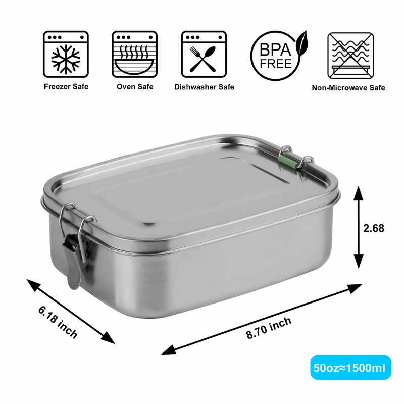 Arora Stainless Steel Bento Lunch Box - 1500ml w/Divider  2 Compartments  Eco & Recyclable Food Container  Leakproof & Dishwasher Safe  BPA Free  On-the-Go Eating Design for Adults & Teens - Image 2