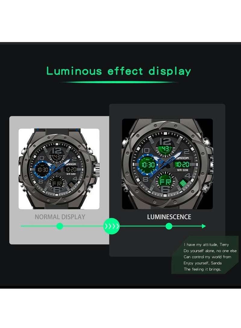 Y&D Men's Analog Sports Watch, Digital Outdoor Electronic Large Dual Display Waterproof Tactical Watches  - Image 4