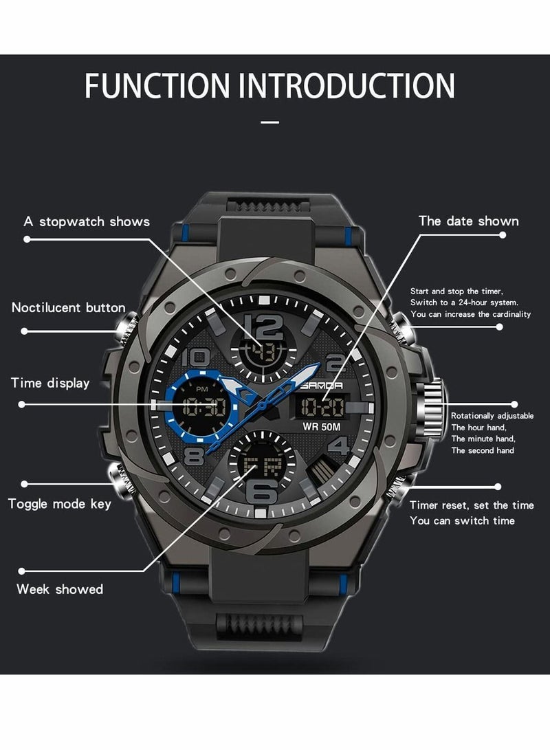 Y&D Men's Analog Sports Watch, Digital Outdoor Electronic Large Dual Display Waterproof Tactical Watches  - Image 3