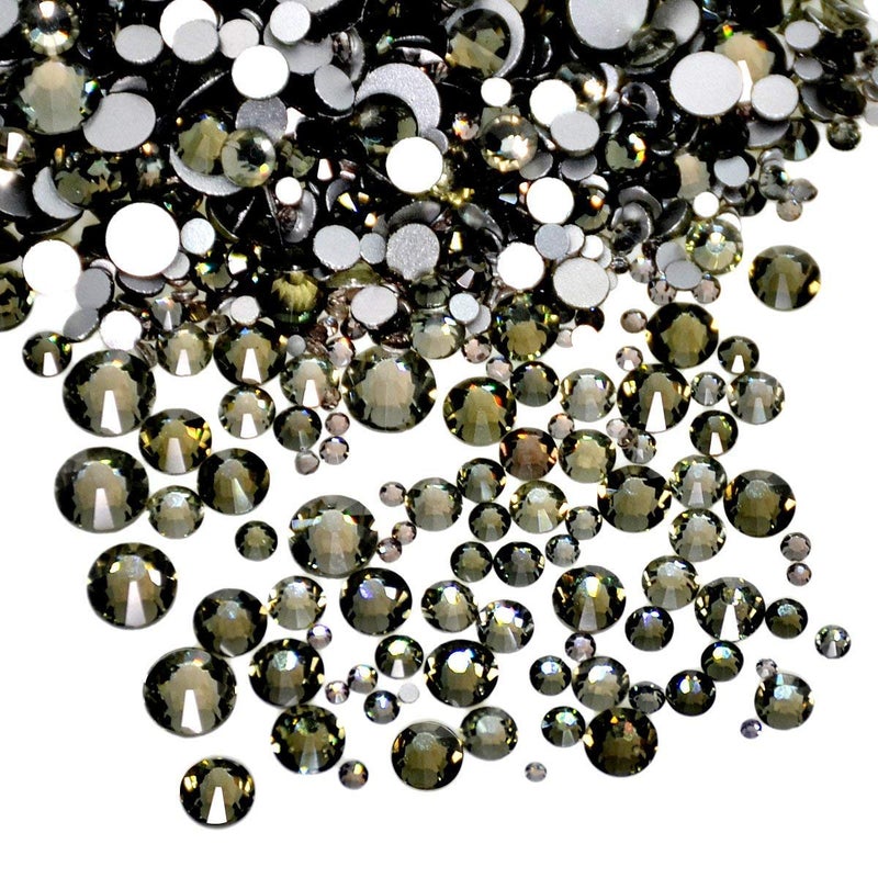 AD Beads 1440 Pieces Mixed Size No Hotfix Glue on Quality Glass Flatback Rhinestones Round Crystal Gems 04 Black Diamond