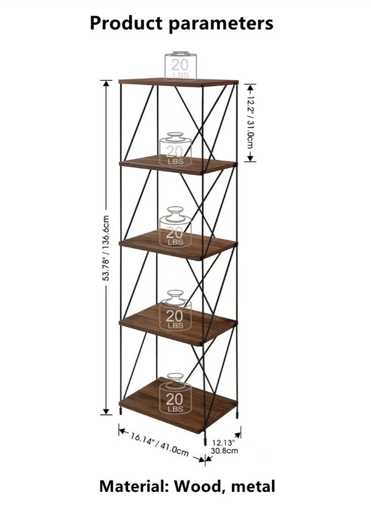 Kutis 4-Tier Display Shelf Storage Shelf Bookshelf Storage Rack For Living Room Bedroom Steel/MDF Brown/Black 41x30.8x136.6 cm - Image 5