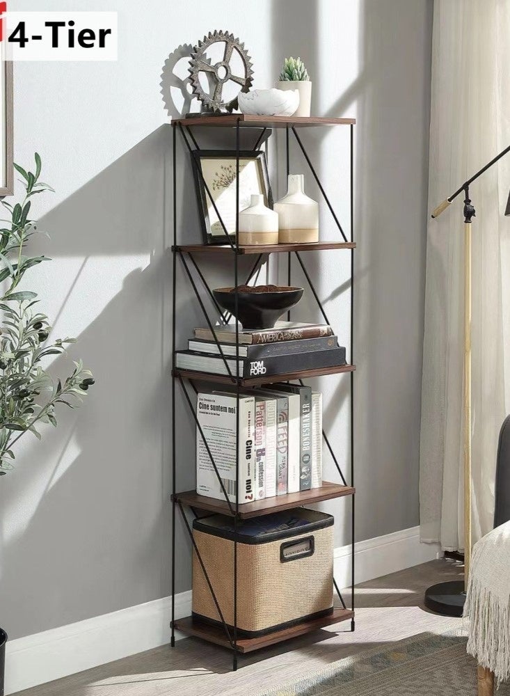 Kutis 4-Tier Display Shelf Storage Shelf Bookshelf Storage Rack For Living Room Bedroom Steel/MDF Brown/Black 41x30.8x136.6 cm - Image 1