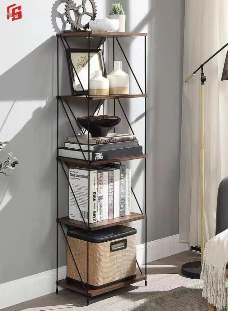 Kutis 4-Tier Display Shelf Storage Shelf Bookshelf Storage Rack For Living Room Bedroom Steel/MDF Brown/Black 41x30.8x136.6 cm - Image 4