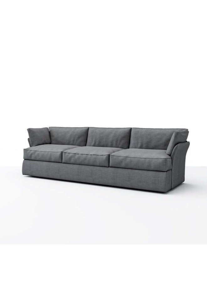 Plush 3-Seater Sofa – Textured Fabric  -Grey -Beech Wood Frame with Coil Springs – Latex & Down Alternative Filling – 295 x 100 H:80 cm – Soft Linen Feel Upholstery