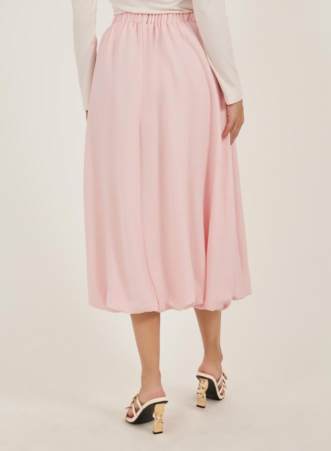Styli Pink Solid Balloon Midi Skirt with Elastic Waistband  - Image 4