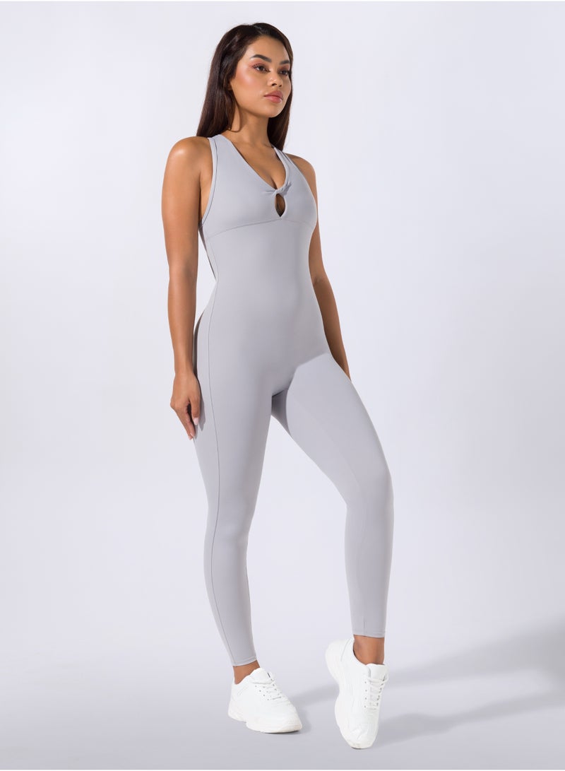Allure Asymmetrical Bodysuit  - Light Grey - Image 3