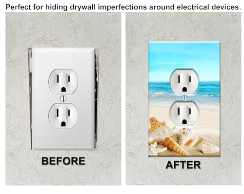 Art Plates - OverSized - Jumbo Duplex Outlet Cover - OVERSIZE 1 Gang Outlet Plug Switch Plate - Seashells on the Beach - (Made in USA) - Image 2