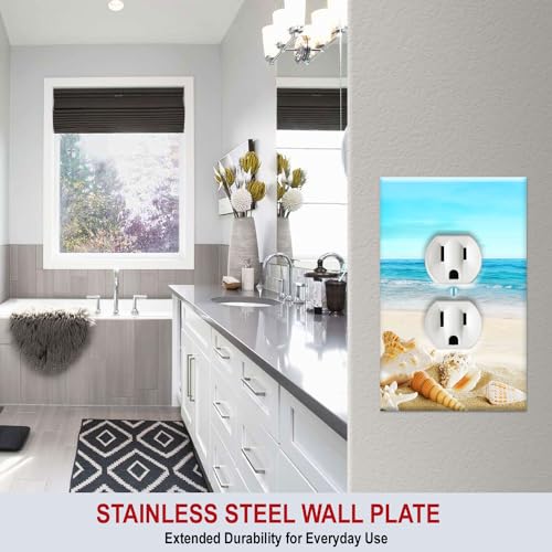 Art Plates - OverSized - Jumbo Duplex Outlet Cover - OVERSIZE 1 Gang Outlet Plug Switch Plate - Seashells on the Beach - (Made in USA) - Image 4