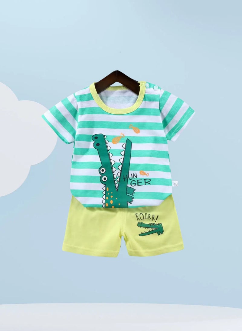 4 boys' shorts and short-sleeved outfits with boat crocodile zebra print - Image 3