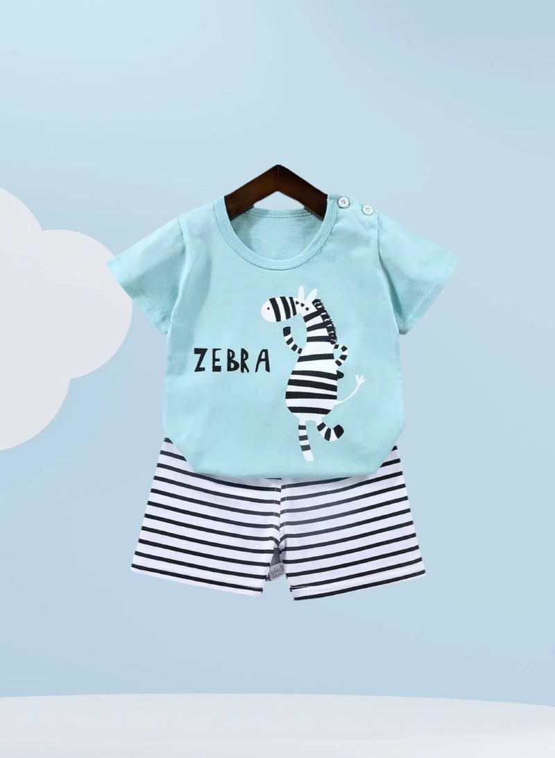 4 boys' shorts and short-sleeved outfits with boat crocodile zebra print - Image 2