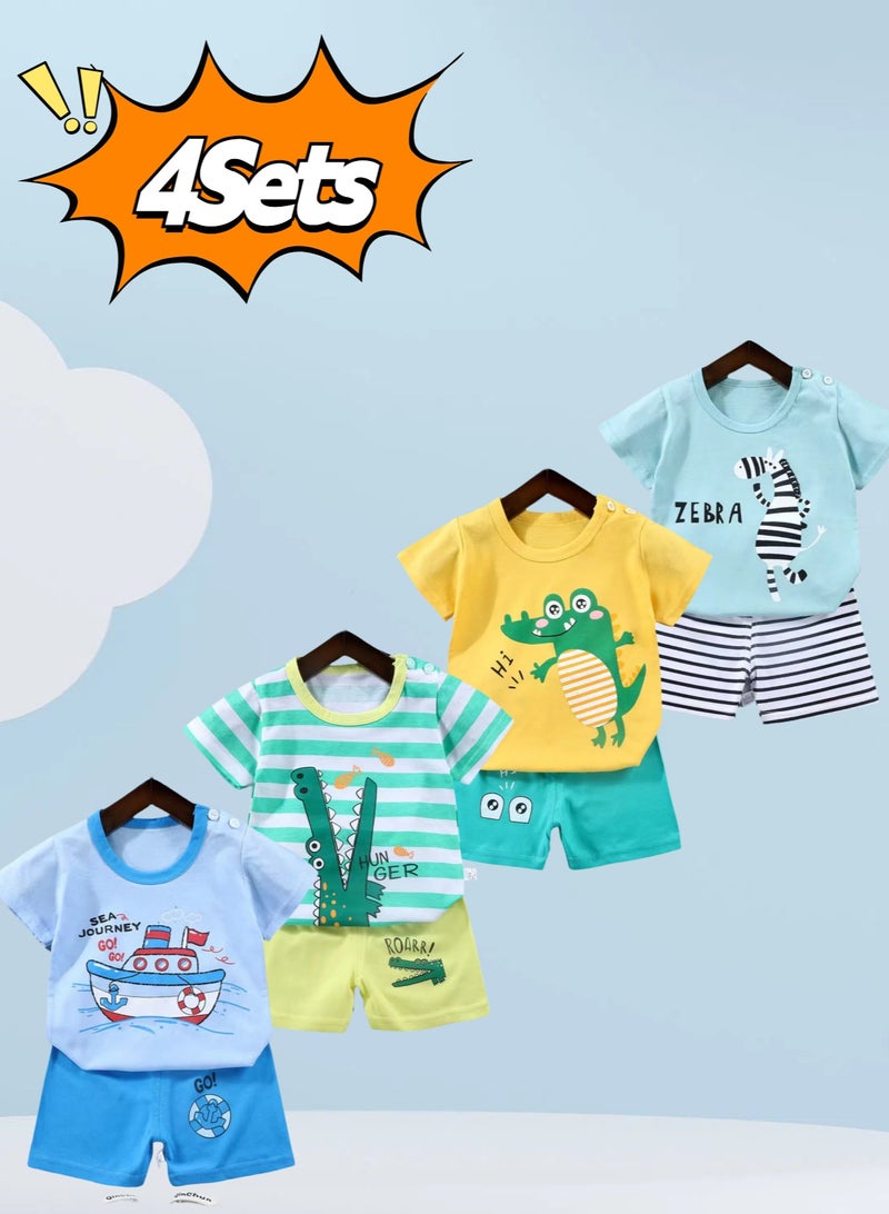 4 boys' shorts and short-sleeved outfits with boat crocodile zebra print - Image 1