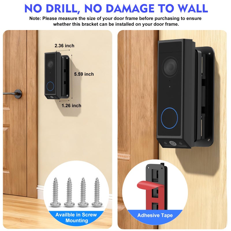 CaGuan Adjustable Doorbell Mount(35Â°-145Â°) for eufy Video Doorbell E340/C31/C30/C210/S330, No-Drilling Mounting Bracket,Left/Right Adjustable,Wide Viewing Angle,Ideal for Apartment/houses, Black - Image 4