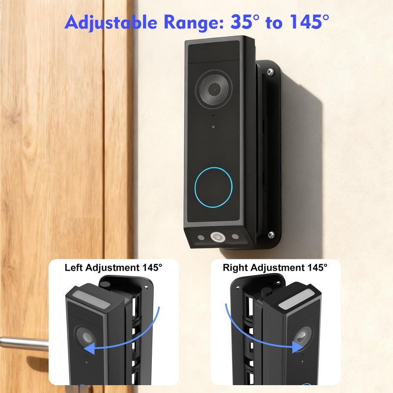 CaGuan Adjustable Doorbell Mount(35Â°-145Â°) for eufy Video Doorbell E340/C31/C30/C210/S330, No-Drilling Mounting Bracket,Left/Right Adjustable,Wide Viewing Angle,Ideal for Apartment/houses, Black - Image 3